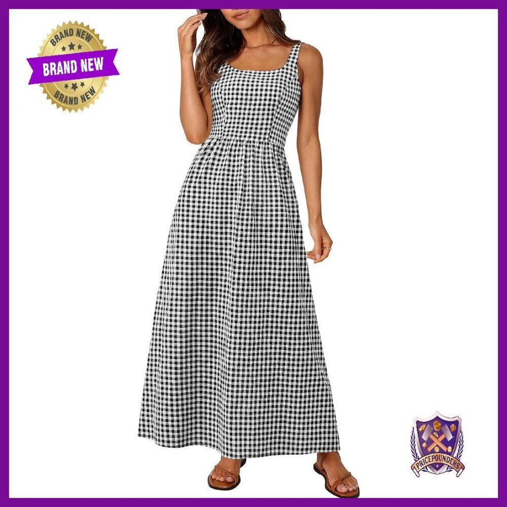 Spaghetti Strap Maxi Dress Square Neck A-Line Pockets Summer Casual